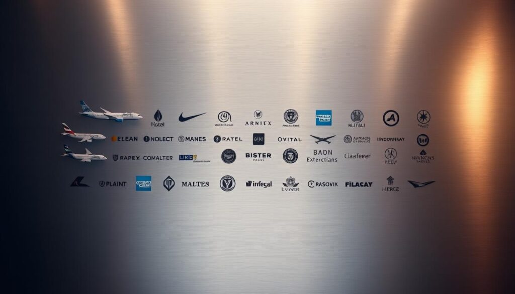 Membership Rewards transfer partners: a meticulously crafted array of airline, hotel, and retail loyalty programs, showcased against a sophisticated backdrop of brushed metal and subdued lighting. The logos and icons of these coveted brands are elegantly arranged, capturing the essence of the American Express Platinum Card's exceptional rewards ecosystem. The scene exudes a sense of exclusivity and affluence, hinting at the luxurious experiences awaiting the cardholder. A sleek, minimalist design evokes a clean, premium aesthetic, reflecting the card's position as a gateway to a world of elevated travel and lifestyle opportunities.