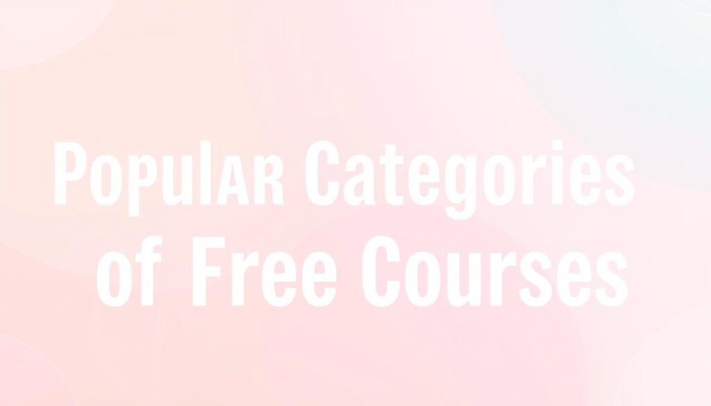 A vibrant and informative visual representation of the "Popular Categories of Free Courses" section. A modern, minimalist layout with clean typography and crisp iconography showcasing various free online course categories such as computer science, business, creative arts, and personal development. The background features a soft, gradient-based color scheme with subtle textures, creating a serene and inviting atmosphere. The foreground elements are arranged in a balanced, grid-like composition, highlighting the diversity and accessibility of the free educational opportunities. The overall aesthetic is professional, visually appealing, and effectively communicates the key message of the article.