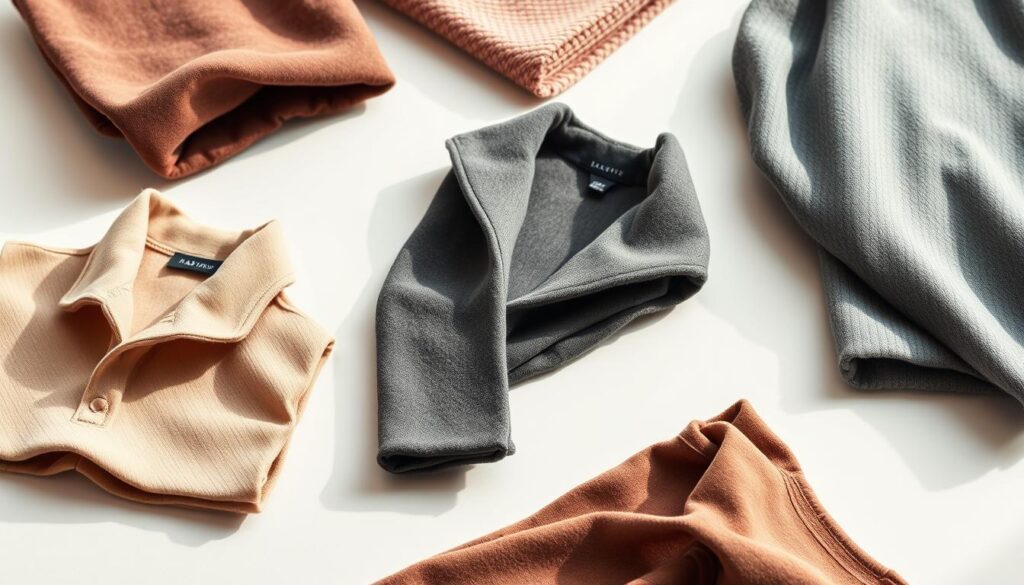 A collection of stylish, well-lit close-up shots of a variety of fashion items, with a focus on textures, details, and quality. The items are displayed on a clean, minimalist white or neutral background, allowing the products to take center stage. The lighting is soft and diffused, casting gentle shadows and highlighting the materiality of the fabrics. The camera angles are carefully chosen to showcase the garments from multiple perspectives, providing a comprehensive visual assessment of their construction and finish. The overall mood is one of thoughtful, considered analysis, inviting the viewer to closely examine the quality of the products.