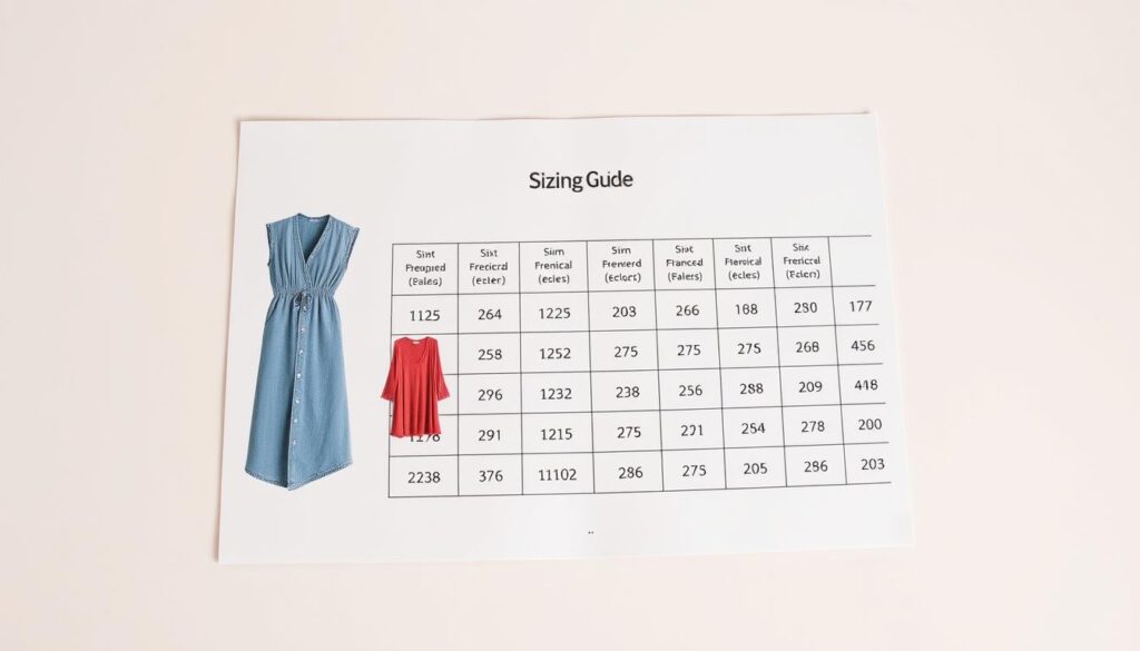 A detailed, meticulously presented Shein sizing guide on a clean, minimalist background. The guide features a variety of clothing items with their corresponding measurements, presented in a clear, easy-to-understand layout. The lighting is soft and natural, with a warm, inviting color palette that complements the brand's aesthetic. The camera angle is slightly elevated, providing a comprehensive overview of the sizing information. The overall composition is balanced and visually appealing, designed to help viewers easily navigate and understand the sizing details necessary for a successful Shein purchase.