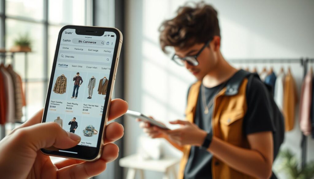A dynamic e-commerce scene showcasing the direct-to-consumer fashion model. In the foreground, a sleek smartphone displays a visually captivating online store, brimming with the latest clothing trends. In the middle ground, a young, fashionable individual examines the product details, marveling at the affordable prices. The background depicts a modern, minimalist workspace, conveying the efficient logistics and digital marketing strategies that enable this direct-to-consumer business approach. The lighting is soft and natural, creating a warm, inviting atmosphere that reflects the accessibility and convenience of this innovative shopping experience.