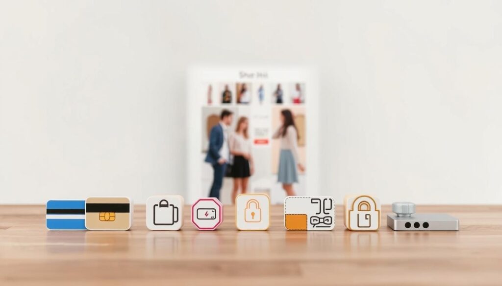 A high-quality, professional-looking image comparing the safest payment options on the Shein e-commerce platform. The foreground features various payment icons, such as credit/debit cards, digital wallets, and secure checkout processes. The middle ground showcases product images and a customer shopping experience. The background sets a clean, minimalist tone with soft, neutral colors and subtle textures. Lighting is soft and diffused, creating a sense of security and trust. The overall composition conveys the message of a safe, reliable, and seamless payment process on the Shein platform.