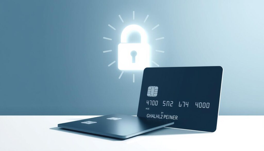 A minimalist, high-contrast illustration showcasing Shein's secure payment gateway. In the foreground, a sleek credit card with a chip and embossed logo, resting on a clean, white surface. The middle ground features a stylized lock icon, radiating a soft glow, symbolizing the platform's robust encryption and authentication protocols. The background is a gradient of muted blues and grays, conveying a sense of technological sophistication and reliability. The lighting is crisp and directional, casting subtle shadows that enhance the dimensional quality of the elements. The overall composition is balanced and visually striking, reflecting Shein's commitment to providing a safe and trustworthy online shopping experience.