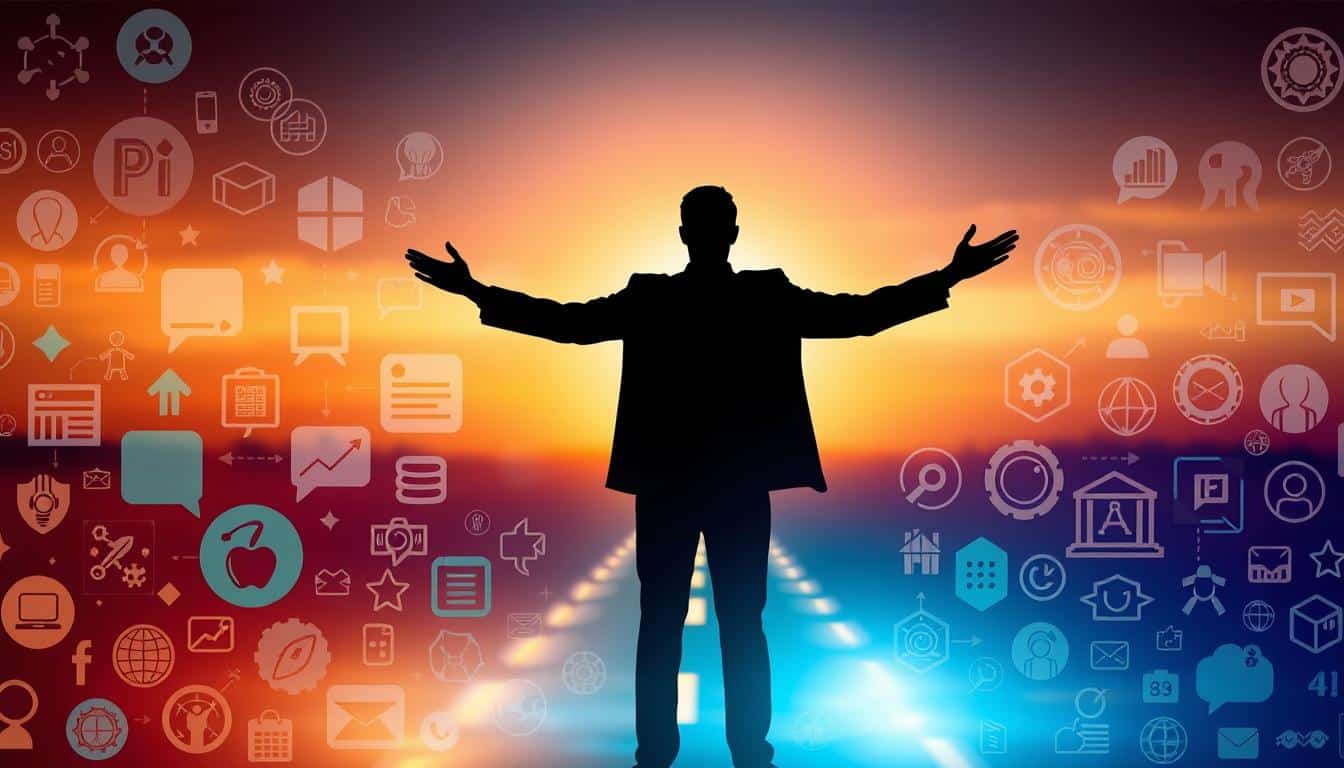 A vibrant mosaic of abilities and skills, showcased against a serene backdrop. In the foreground, overlapping icons and symbols representing various professional competencies - problem-solving, teamwork, communication, leadership - each glowing with a gentle radiance. In the middle ground, a silhouetted figure stands tall, arms outstretched, embodying the confidence and mastery of these honed talents. The background bathes in a soft, warm light, suggesting a path to success, a journey of growth and achievement. Captured with a wide-angle lens, the composition conveys a sense of balance, harmony, and the endless possibilities that lie within one's skillset.